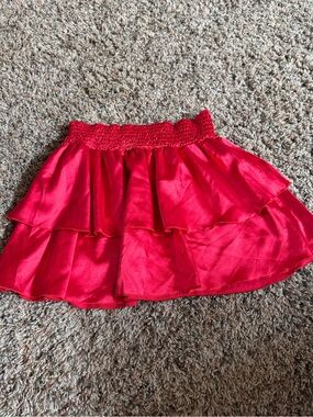 Source Unknown Bright Red Tiered Ruffle Mini Skirt